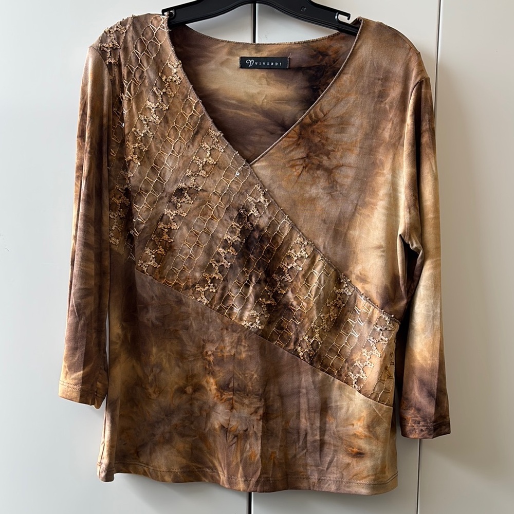 Vintage 3/4 Sleeve Embellished Blouse
